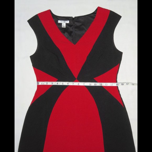 London Style Collections Red/Black V Neck Career Business Dress Size 8 - Picture 8 of 9